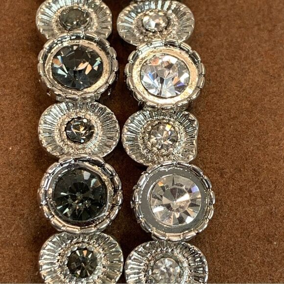 SILVER black crystal rhinestone stretchy bracelets - Picture 3 of 6